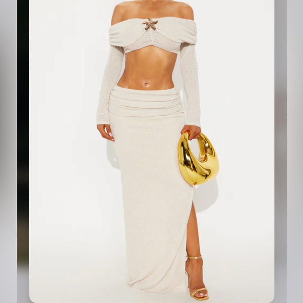 NEW Fashion Nova Elegant Cream Maxi Skirt Set
